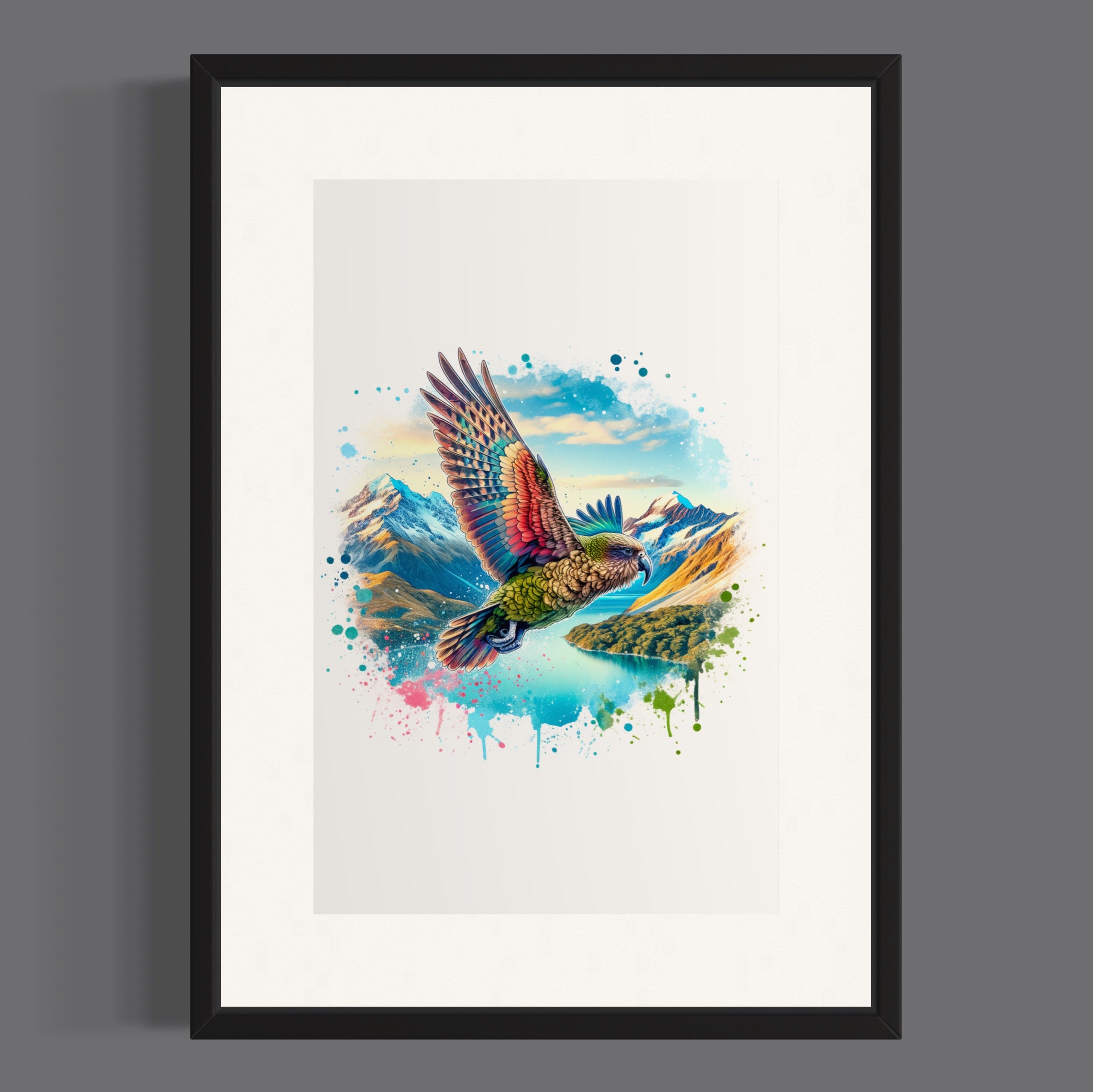 Kea flying over Southern alps print